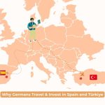 Map showing German travelers flying to Spain and Türkiye for vacation and real estate investment in 2024