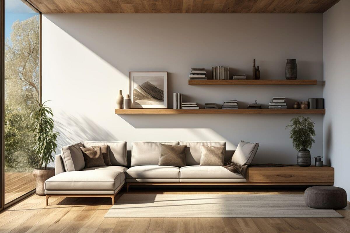 A cozy corner decorated with a bamboo chair, a light-colored rug, and a wooden coffee table, highlighting natural elements for spring decor.
