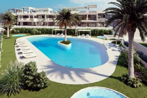 Luxury apartments for sale in Alicante with modern design, spacious interiors, and Mediterranean lifestyle – exterior, interior, and floor plan views