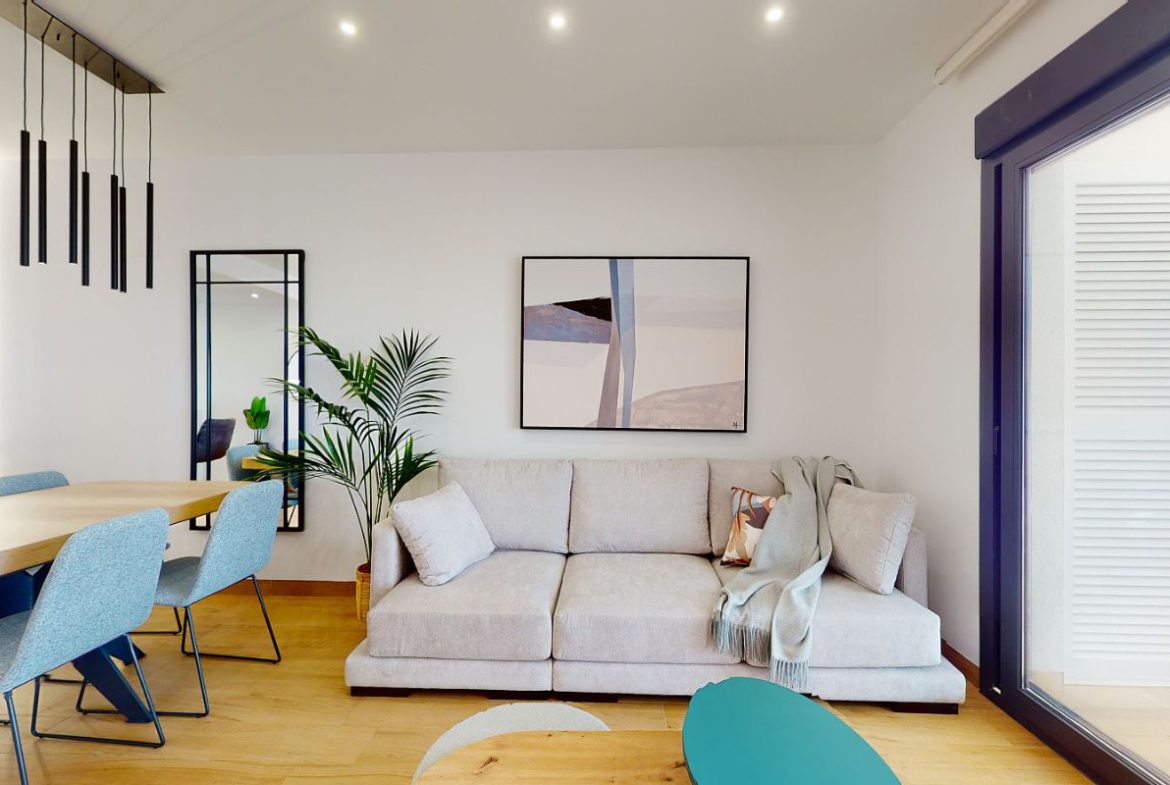 Luxury apartments for sale in Alicante with modern design, spacious interiors, and Mediterranean lifestyle – exterior, interior, and floor plan views
