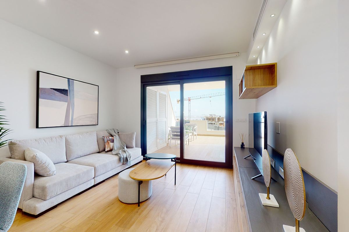 Luxury apartments for sale in Alicante with modern design, spacious interiors, and Mediterranean lifestyle – exterior, interior, and floor plan views