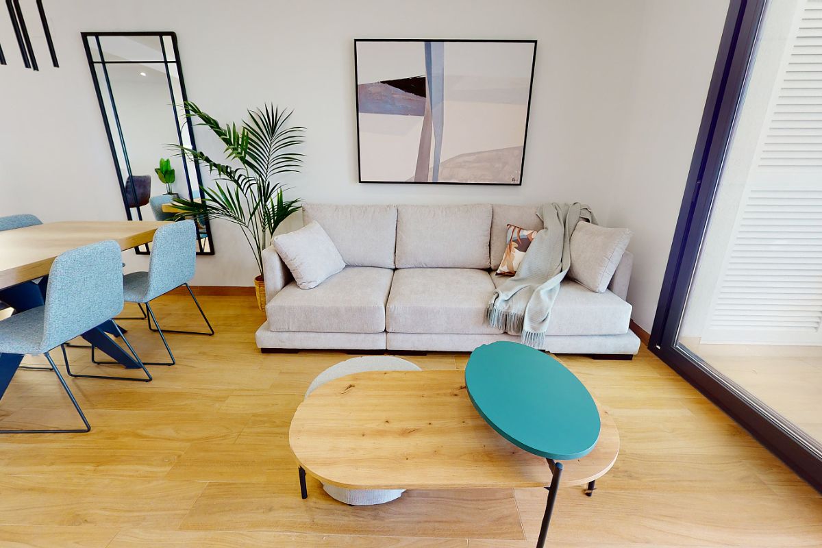 Luxury apartments for sale in Alicante with modern design, spacious interiors, and Mediterranean lifestyle – exterior, interior, and floor plan views