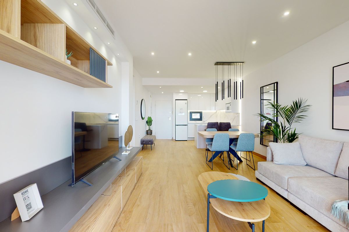 Luxury apartments for sale in Alicante with modern design, spacious interiors, and Mediterranean lifestyle – exterior, interior, and floor plan views
