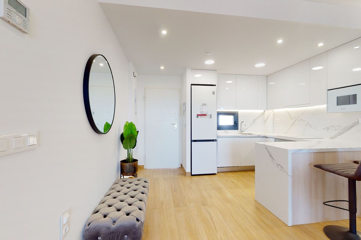 Luxury apartments for sale in Alicante with modern design, spacious interiors, and Mediterranean lifestyle – exterior, interior, and floor plan views