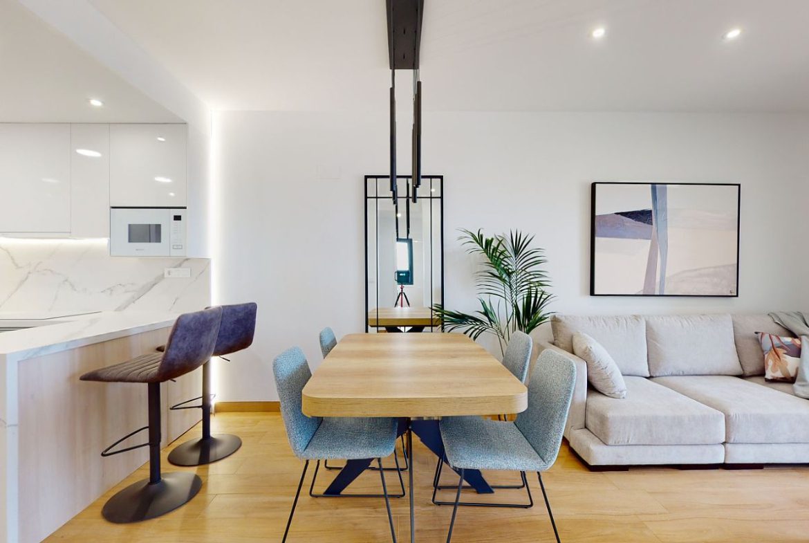 Luxury apartments for sale in Alicante with modern design, spacious interiors, and Mediterranean lifestyle – exterior, interior, and floor plan views