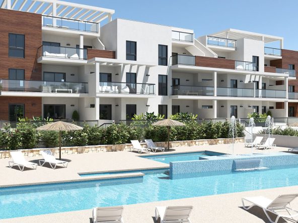 Modern duplex apartments in Alicante with rooftop terraces, garden patios, and beachside living – exterior, interior, and layout views.
