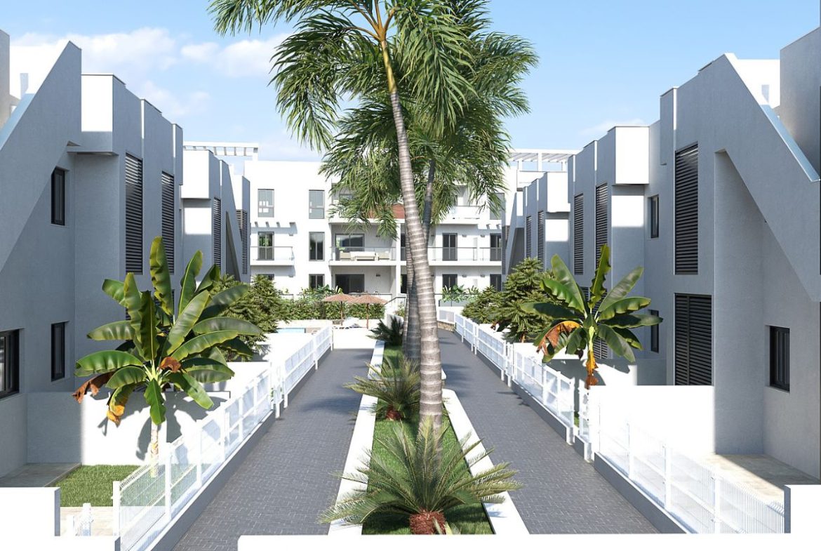 Modern duplex apartments in Alicante with rooftop terraces, garden patios, and beachside living – exterior, interior, and layout views.