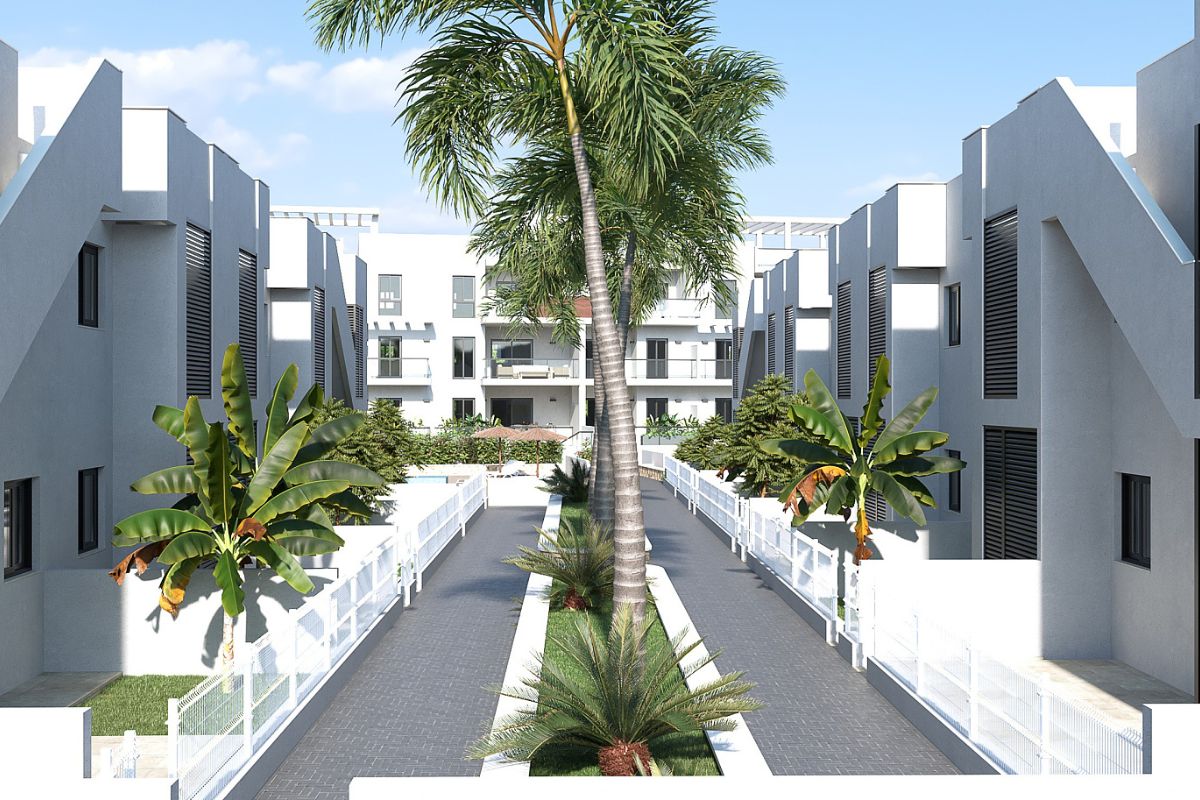 Modern duplex apartments in Alicante with rooftop terraces, garden patios, and beachside living – exterior, interior, and layout views.
