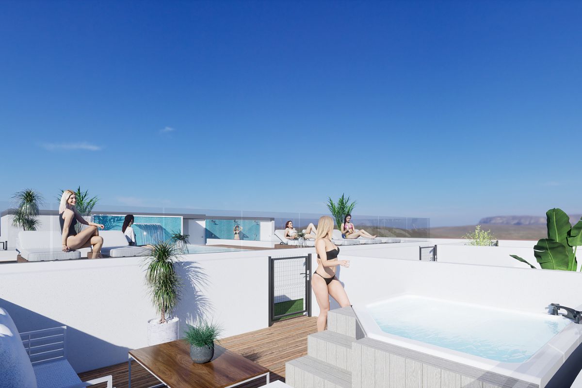 Contemporary beachside apartments for sale in Spain, just 100 meters from the Mediterranean, with modern design, balconies, and excellent location.