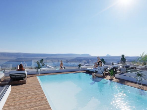 Contemporary beachside apartments for sale in Spain, just 100 meters from the Mediterranean, with modern design, balconies, and excellent location.