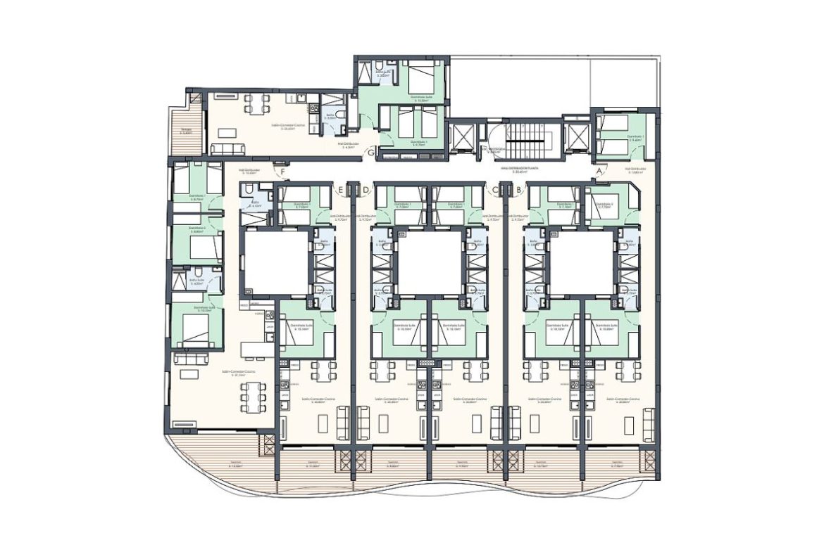 Contemporary beachside apartments for sale in Spain, just 100 meters from the Mediterranean, with modern design, balconies, and excellent location.
