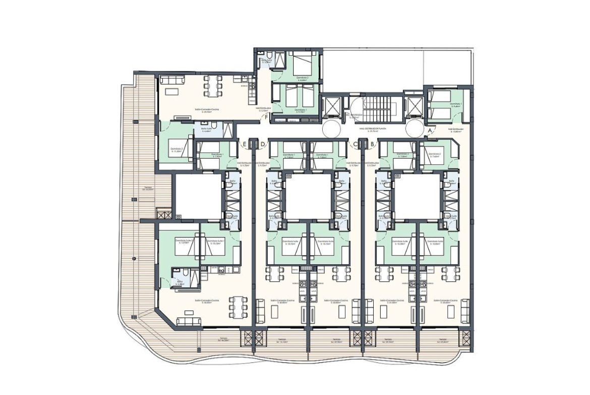 Contemporary beachside apartments for sale in Spain, just 100 meters from the Mediterranean, with modern design, balconies, and excellent location.