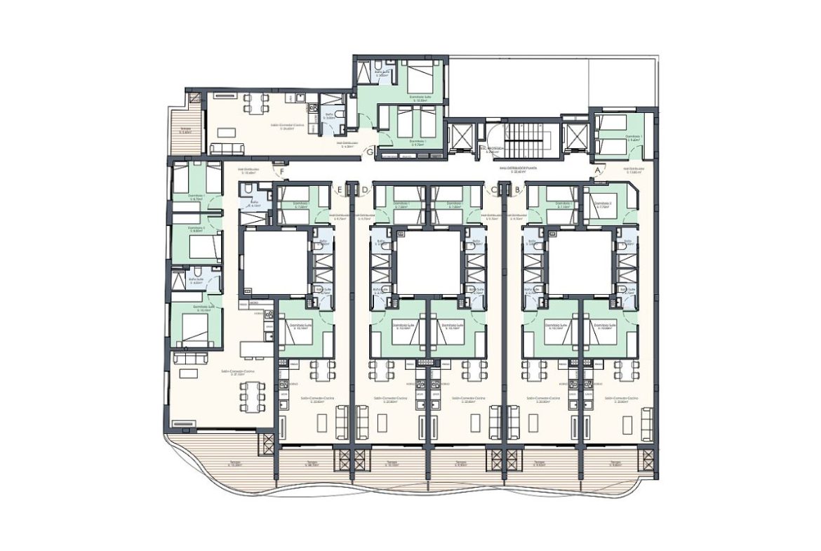 Contemporary beachside apartments for sale in Spain, just 100 meters from the Mediterranean, with modern design, balconies, and excellent location.