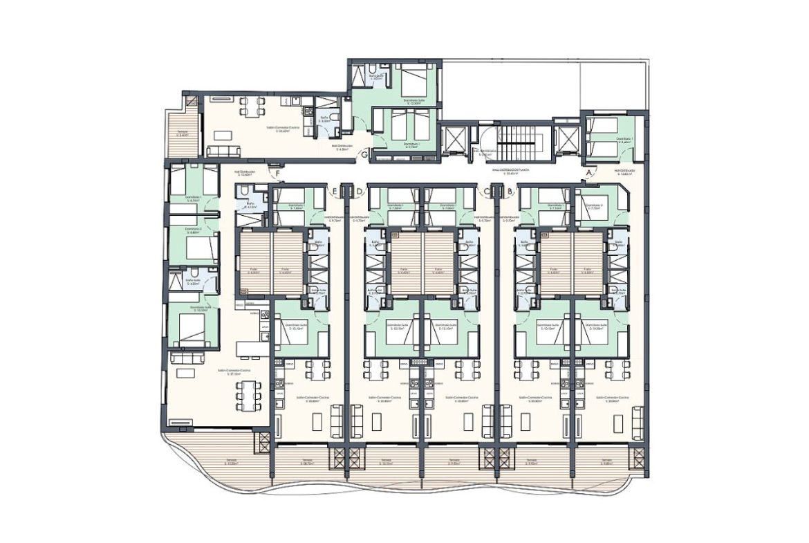 Contemporary beachside apartments for sale in Spain, just 100 meters from the Mediterranean, with modern design, balconies, and excellent location.