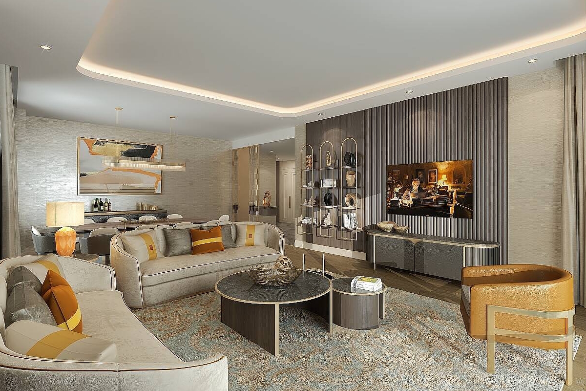 Modern buildings against a clear sky