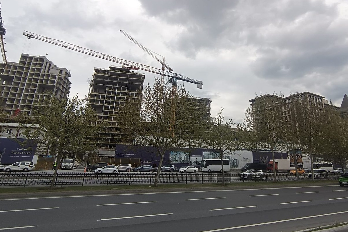 Construction site with cranes and vehicles