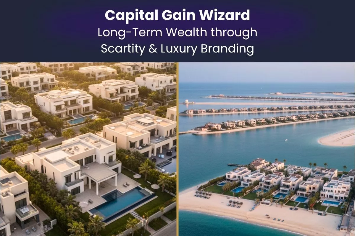 Dubai Hills and Palm Jumeirah villas showing long-term luxury investment and capital appreciation